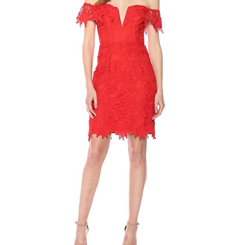 ASTR the label RED OFF THE SHOULDER DRESS